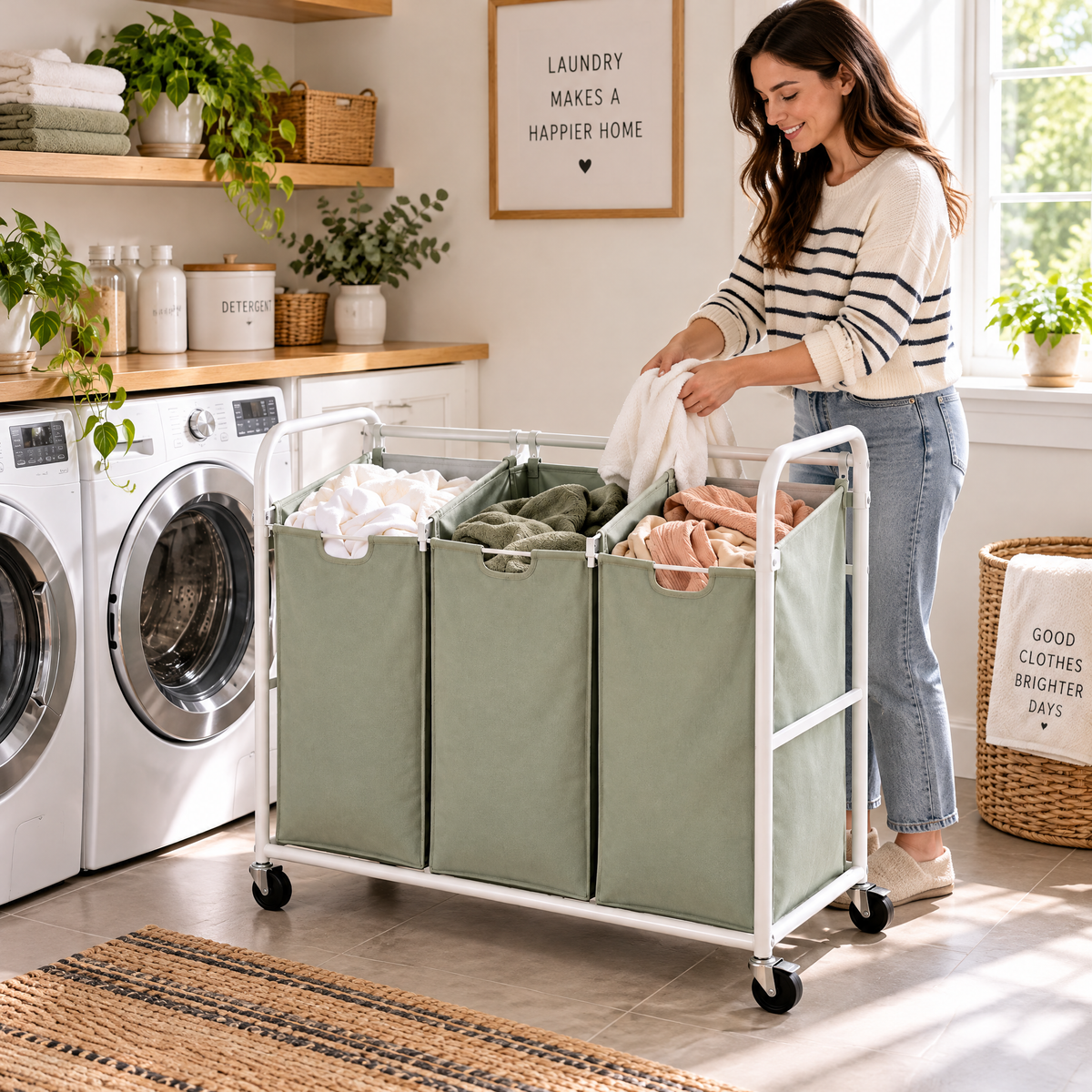 zyqverul 3-Compartment Rolling Laundry Sorter — everyday use