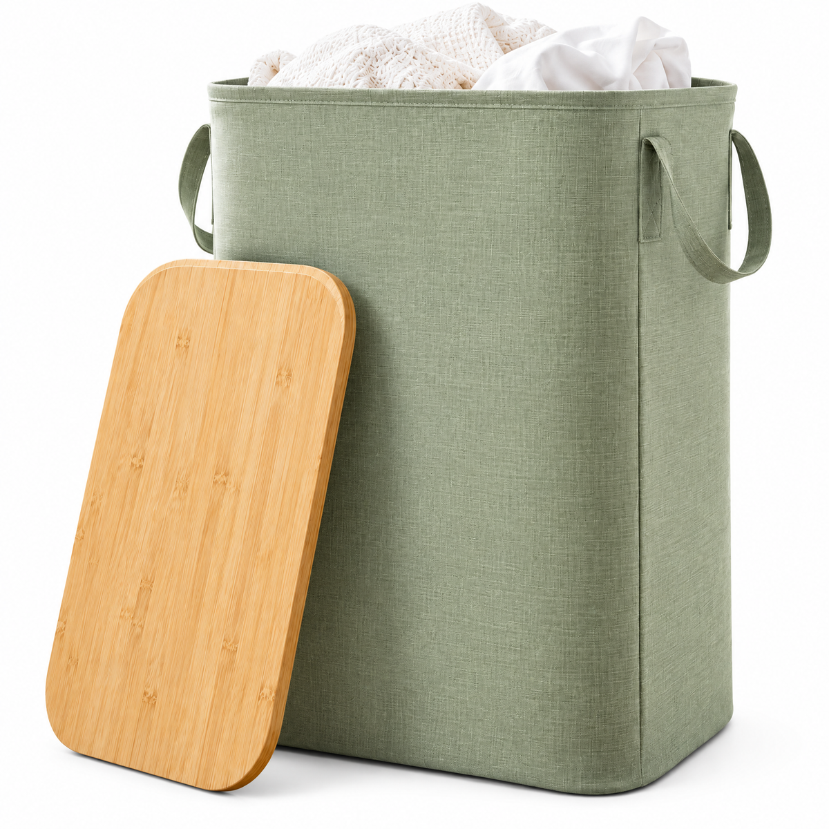 zyqverul Sage Laundry Hamper with Wood-Effect Lid — product view