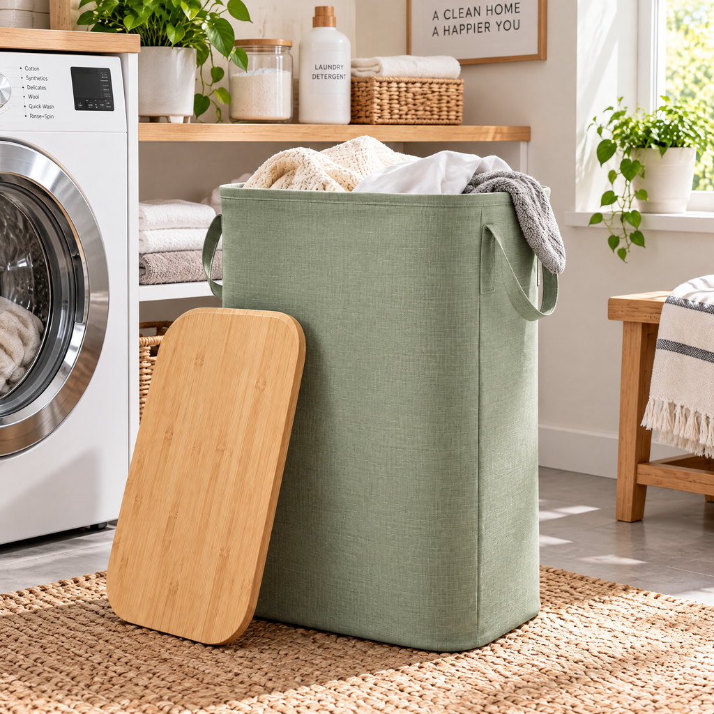 zyqverul Sage Laundry Hamper with Wood-Effect Lid — everyday use
