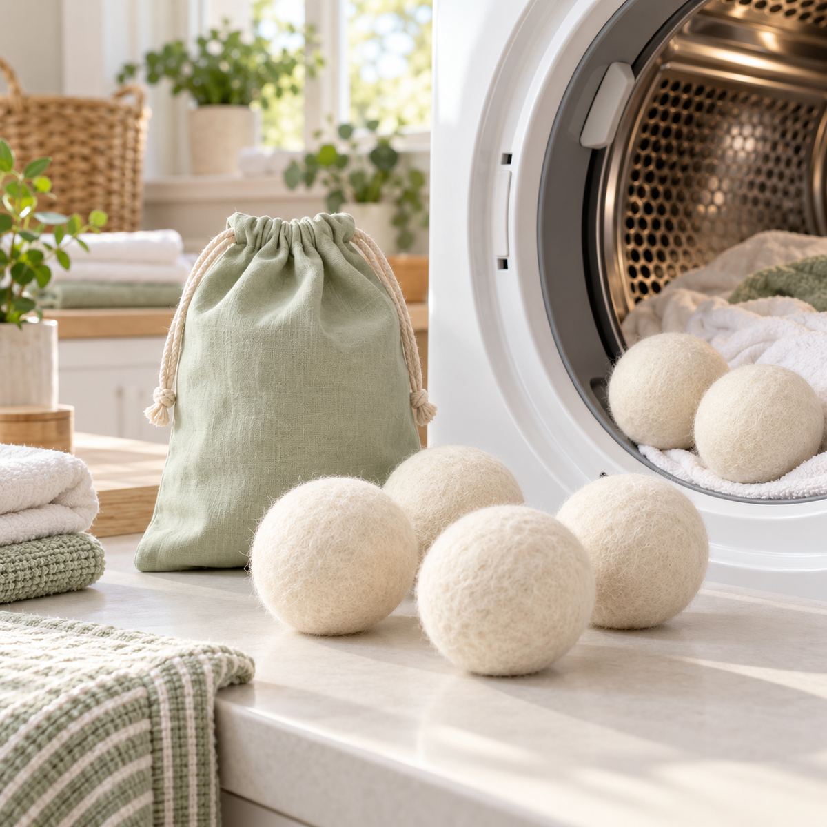 zyqverul Wool Dryer Balls with Storage Pouch — laundry room setting