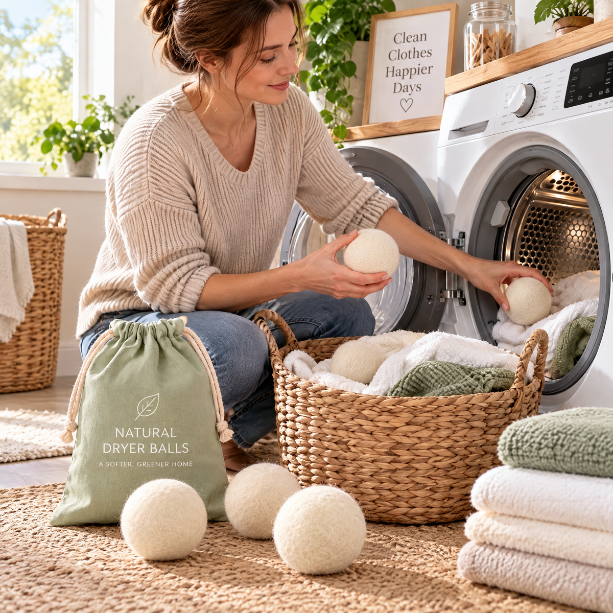 zyqverul Wool Dryer Balls with Storage Pouch — lifestyle view