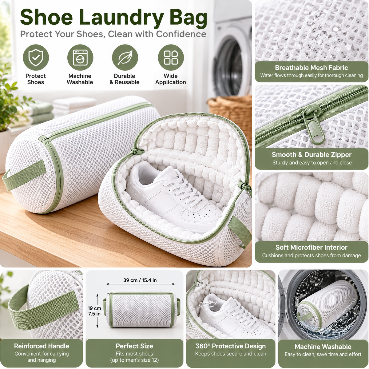 zyqverul Padded Mesh Shoe Wash Bag — design details