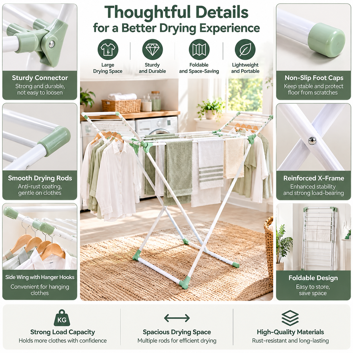 zyqverul Folding Winged Drying Rack — design details