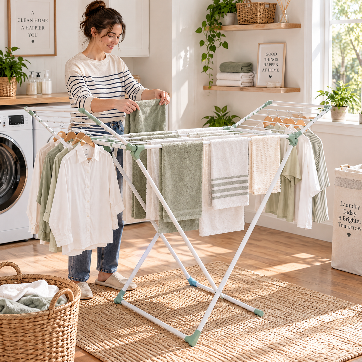 zyqverul Folding Winged Drying Rack — lifestyle view