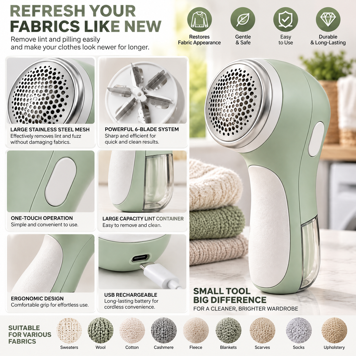 zyqverul Sage Electric Fabric Shaver — design details